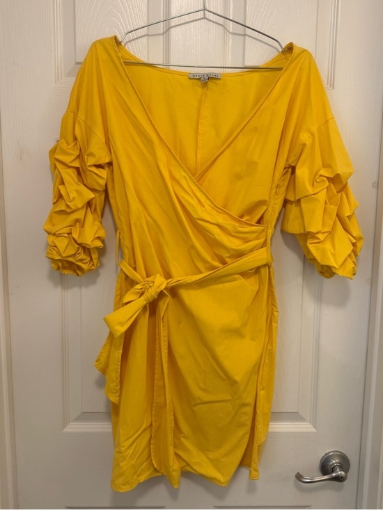 Haute Monde Dresses & Skirts - NWOT Haute Monde Yellow Ruffle Tiered Puff Sleeve Faux Wrap Mini Dress